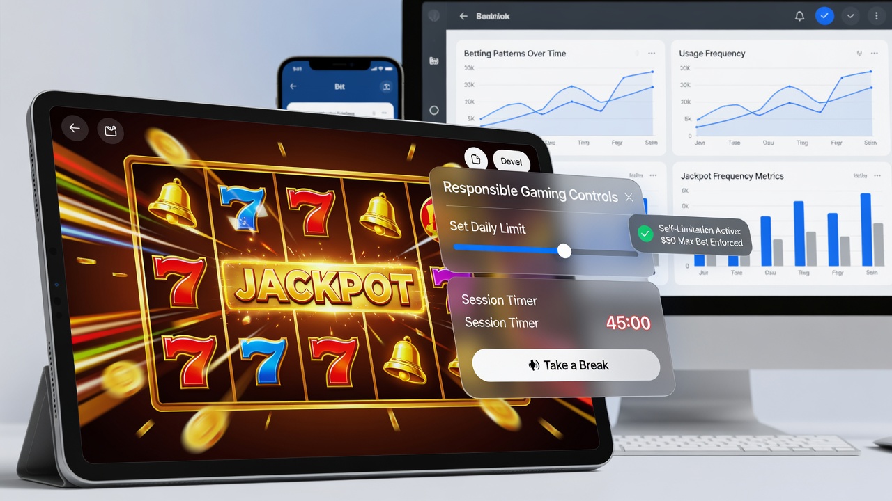 Mobile App-Oberfläche mit integrierten Jackpot-Anzeigen und Selbstlimitierungsoptionen